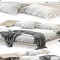 Modern Cozy Double Bed With Wooden Frame White Pillows And Gray Throw Blanket