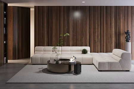 Sofa Coffee Table Combination Living Room Space BBItalia Multi-person Sofa Decorative Lamp Sculpture Bookcase 3d model