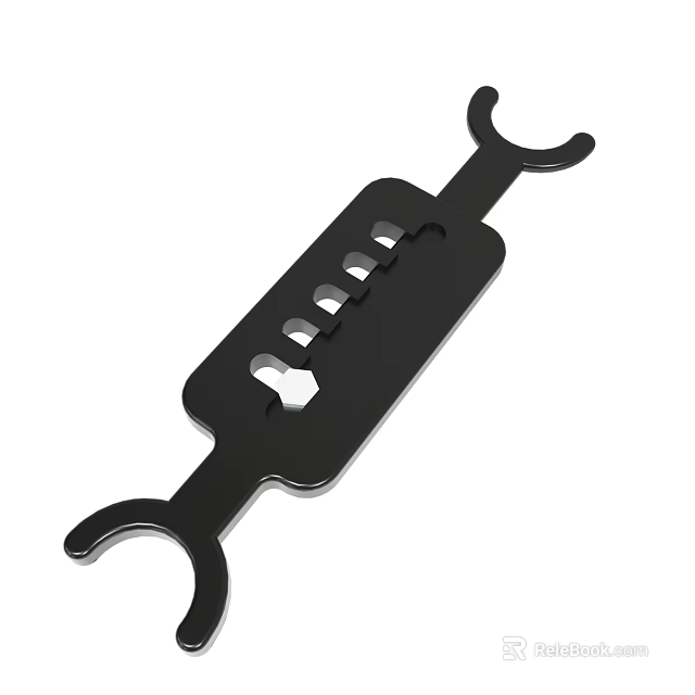 Black Multi Purpose Hand Tool With U Shaped Ends And Various Size Holes 3d model 