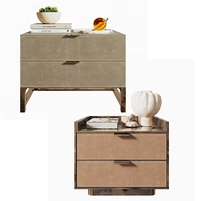 Modern Leather Nightstand Design With Drawers And Decorative Books On Top 3d model