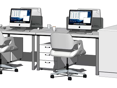 Modern Office Desk Setup With Computer Monitors Office Chairs And Drawer Cabinets 3d model