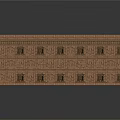 Two Story Brick Building Structure With Windows And Triangular Decorations