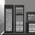 Modern Black Glass Door Kitchen Appliances For Storing Plates And Bowls