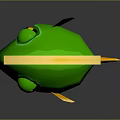 Cute Green Fish With Yellow Fins Tail And Big Eyes In Cartoon Style