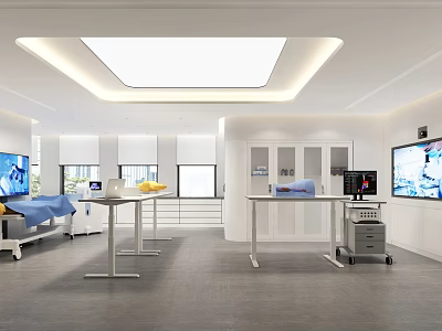 Modern Laboratory Interior With Medical Equipment Displays White Cabinets And Bright Lighting 3d model