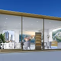 Modern Tobacco And Alcohol Store Exterior With Glass Curtain Wall And Green Plants