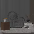 Modern Table Lamp On Brown Cube Side Table Next To Black Fuzzy Armchair