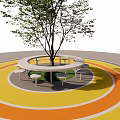 Round Outdoor Table and Chair Set with Central Tree on Colorful Circular Floor