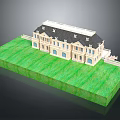 Miniature Residential Model House with Black Roof and Windows on Green Lawn