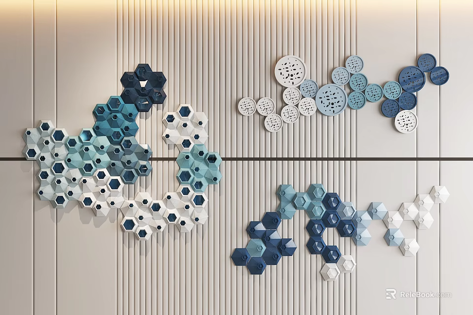 Blue And White Geometric Shape Wall Hanging Ornament With Light Striped Background 3d model