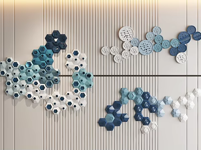 Blue And White Geometric Shape Wall Hanging Ornament With Light Striped Background 3d model