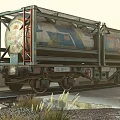Vintage Railway Tank Car With Colorful Graffiti On Railway Track And Grass