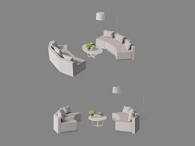 Modern Sofa And Coffee Table Set With Pillows And Floor Lamp For Living Room 3d model