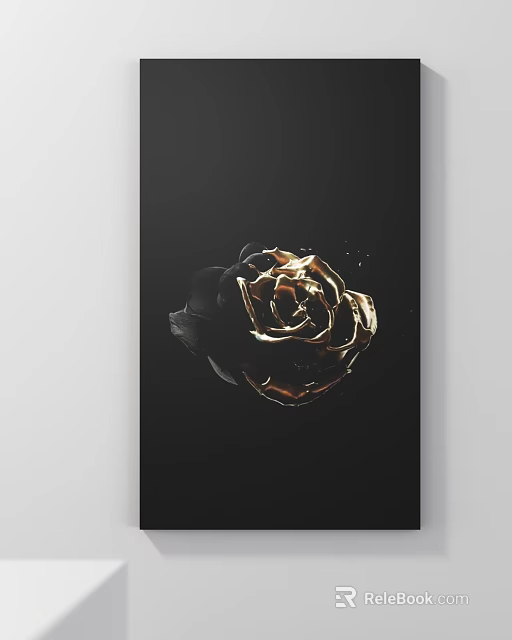 Elegant Golden And Black Rose Decorative Art On Dark Background 3d model