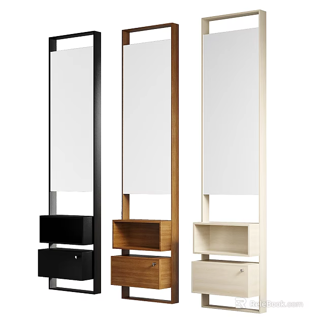 Modern Full Length Mirrors with Black Brown and Light Colored Cabinet Bases 3d model 