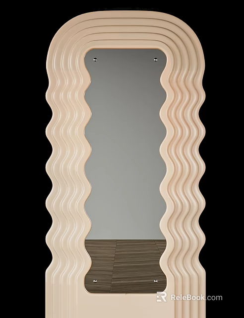 Decorative Mirror With Wave Shaped Frame For Modern Home Interior Decor 3d model