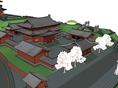 Traditional Ancient Chinese Architecture With Courtyard Red Walls And Gray Tiled Roofs 3d model