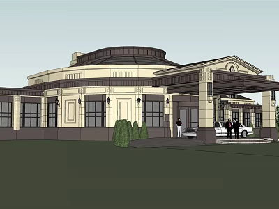 Elegant European Architecture with Circular Dome Ornate Columns and Portico Entrance 3d model