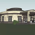 Elegant European Architecture with Circular Dome Ornate Columns and Portico Entrance