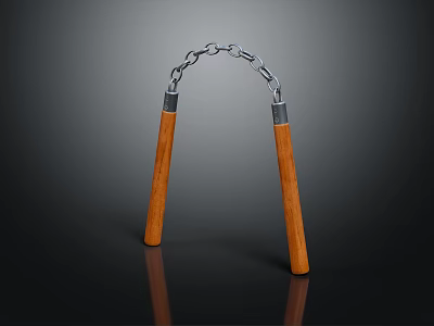 Traditional Nunchucks With Wooden Handles And Metal Chain For Martial Arts Practice 3d model