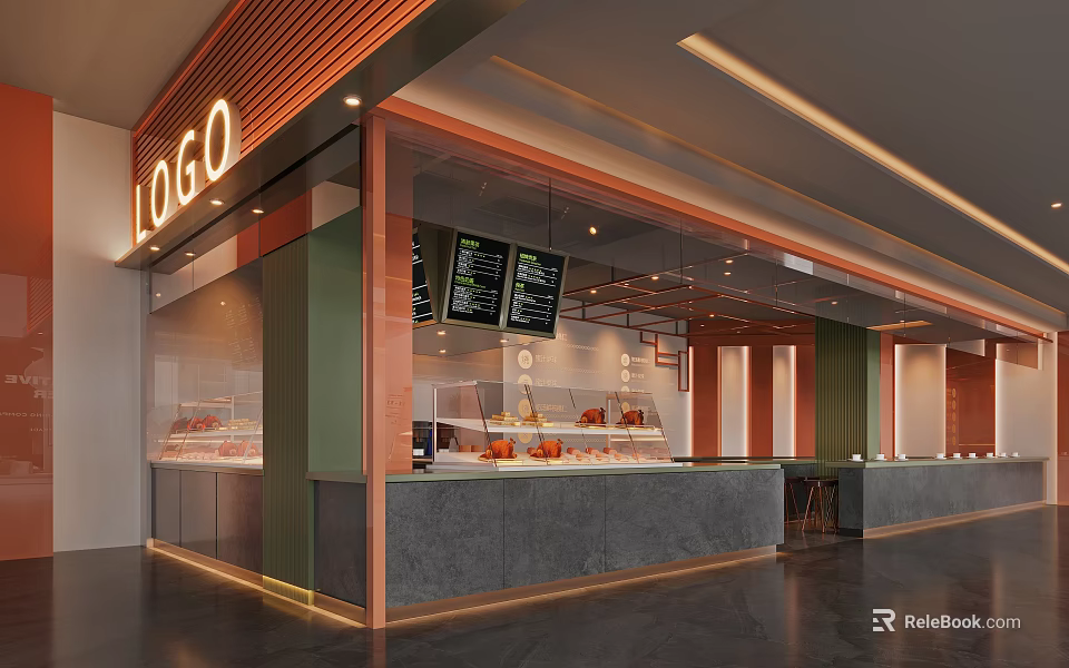 Modern Dessert Shop Interior With Display Cases And Menu Boards 3d model 