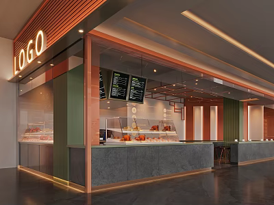 Modern Dessert Shop Interior With Display Cases And Menu Boards 3d model