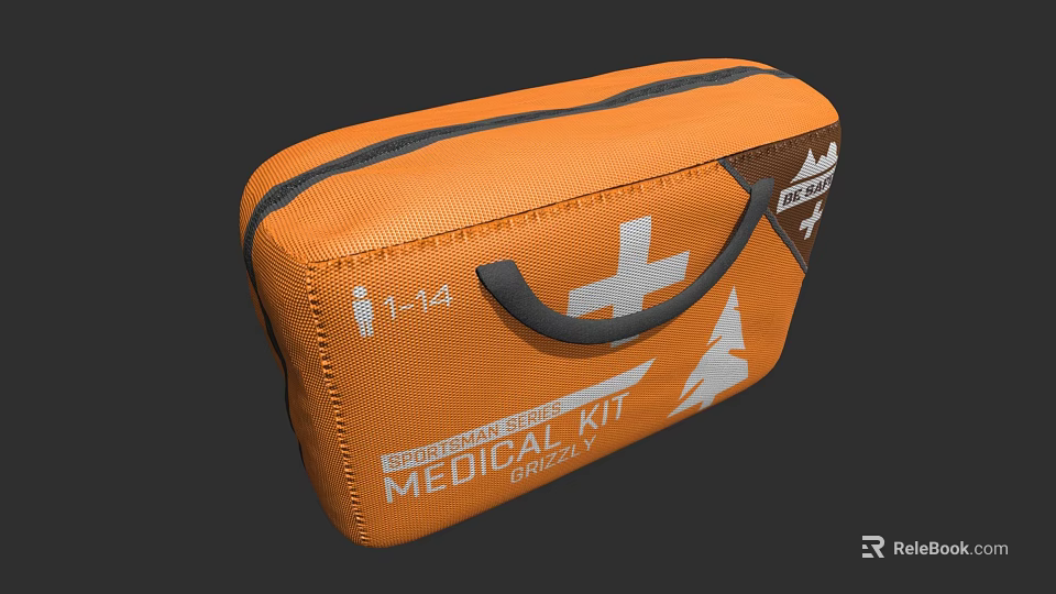 Orange Emergency Medical Kit Bag With Cross Symbol And Mountain Design For Outdoor Use 3d model 