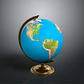 Blue World Globe With Brass Base And Rotating Metal Stand