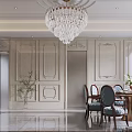 Luxurious Duplex Living Room With Crystal Chandelier Decorative Wall Panels And Dining Table
