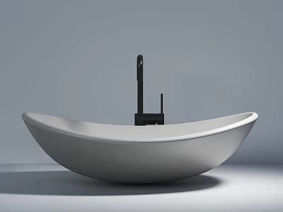 Elegant Modern White Curved Bowl Washbasin With Black Faucet Design 3d model