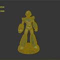 Blue Robot Character Figure With Red Accents Standing On Round Base