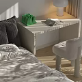 Light Gray Leisure Chair With Wooden Armrests And Textured Blanket Near Potted Plant
