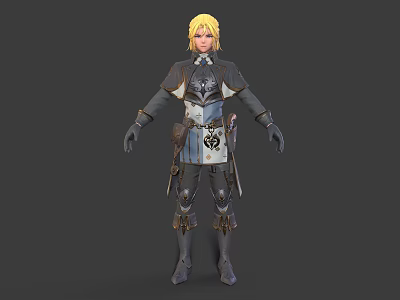 Blonde Haired Armored Knight Character With Mythical Wolf Creature 3d model