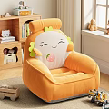 Orange Novelty Sofa With Cartoon Smiling Face And Strawberry Pattern For Kids Room Plush Material