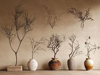 Quiet Dried Branches Flower Art Potted Plant Dried Branches and Branches Ornaments Dead Tree Pottery Pot Vase 3d model