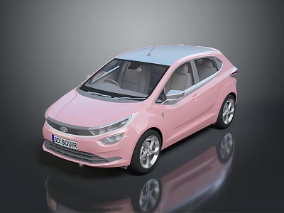 Pink Compact Hatchback With Silver Roof And Modern Exterior Design On Shiny Reflective Surface 3d model