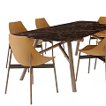 Modern Dining Table Set With Dark Marble Top And Brown Dining Chairs 3d model