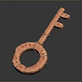 Intricate Red Key Shaped Sculpture Carving With Circular Ring Design Details
