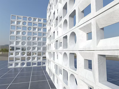White Architectural Facade Panels With Circular And Square Hollow Cutouts Modern Geometric Design 3d model