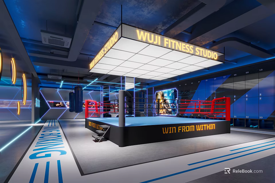 Modern Wuli Fitness Studio With Boxing Ring Vibrant Interior And Win From Within Motto 3d model 