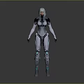 Sci-Fi Female Game Movie Character With Silver White Hair Mechanical Armor And Blue Luminous Details