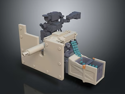 Mechanical Weapon System With Cannon Barrel Ammunition Belt Magazine And Mount Structure 3d model