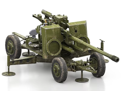 Green Wheeled Military Artillery Gun Model With Detailed Structure And Vintage Design 3d model