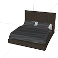 Modern Double Bed With Tufted Brown Upholstered Headboard And Gray Bedding 3d model
