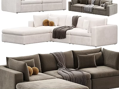 Contemporary Sofa Combination with Beige Round Pillows Gray Throw Blanket and Modular Sectional Design 3d model