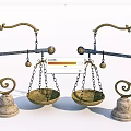 Vintage Balance Scale Decorative Ornament Set With Gold Metal Frame Stone Base And Chain Trays