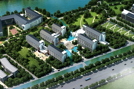 New Chinese Style Aerial View of Higher Vocational Colleges 3d model