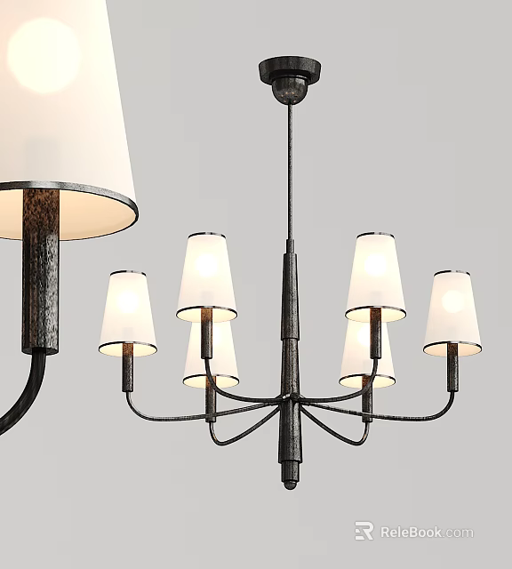 Modern Chandelier With White Fabric Shades And Matte Black Metal Frame 3d model 