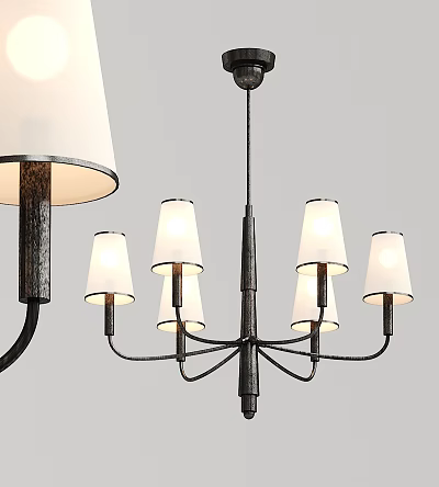 Modern Chandelier With White Fabric Shades And Matte Black Metal Frame 3d model