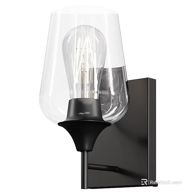 Modern Wall Light With Transparent Glass Shade Visible Bulb And Black Base 3d model 